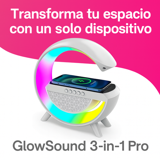 GlowSound 3-in-1 Pro – Altavoz + Cargador Inalámbrico + Luz LED Amanecer